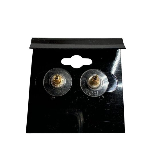 Cat Stud Earrings 3/4 inch Gold-Tone with Black and Clear Rhinestones - Picture 2 of 4